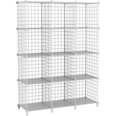 12-Cube Storage Organizer Metal Wire Cube Shelving Unit Modular Grid Bookshelf