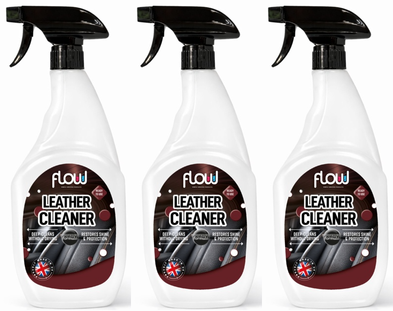 3x FlowChem Leather Cleaner Interior Car Van Dirt Stains Shine Protect 750ml