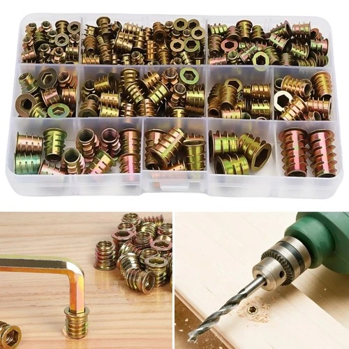 230 PCS Hex Socket Threaded Insert Nuts Kit M4-M10 for Wood Furniture DIY Repair