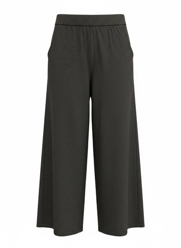 L) Pantaloni EILEEN FISHER grigio antracite GAMBA LARGA vita elastica tasche CROP - Foto 4 di 8