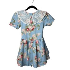 Swat VTG Little Girls Dress SZ 6 Floral Lace Ruffle Cottagecore Prairie Tie Belt