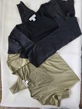 ND NOW THIS Women s M Black and Green Solid Square Neck short sleeve bodysuit
