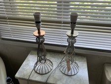 Village @ Home Wire Cage Metal Table Lamp Bases Pair, Silver & Copper, No Shade