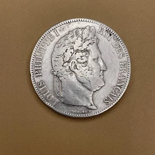 1840 B 5 Francs Silver Coin LOUIS PHILIPPE I ROI DES FRANCAIS 24.5g