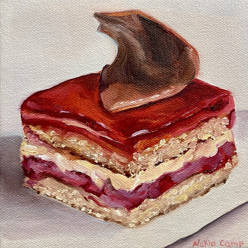 Oil Painting Strawberry Cake Dessert Still Life Original Art Home decor Canvas