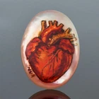 Heart Original Artisan Hand Painted Mother-of-Pearl Shell Oval Cabochon 25x18mm