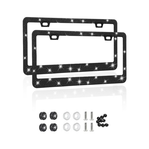 2PCS Bling License Plate Frame, Sparkly License Plate Tag Cover with Multifac...