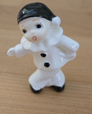Set of 3 Pierrot Harlequin Porcelain Figurines White/Black Clown, Japan Rare