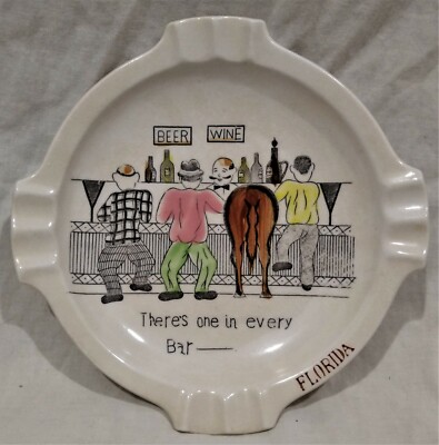 Vintage Mid-Century Florida Horses Ass Ceramic Funny Bar Ashtray/Plate/Platter
