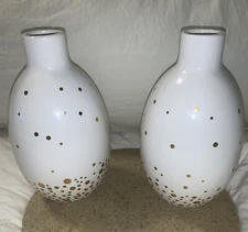 Vintage Pier 1 Ceramic Gold &White Spotted Bud Vase/Saki bottle  Signed Lot of 2
