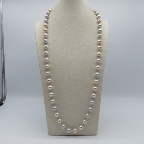 Faux Pearl Beaded Necklace Pastel Color Classic Coquette Statement 35" - Picture 2 of 12