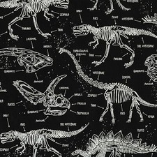 BTY Realistic Dinosaurs Glow In The Dark Cotton Fabric By The Yard CG5797