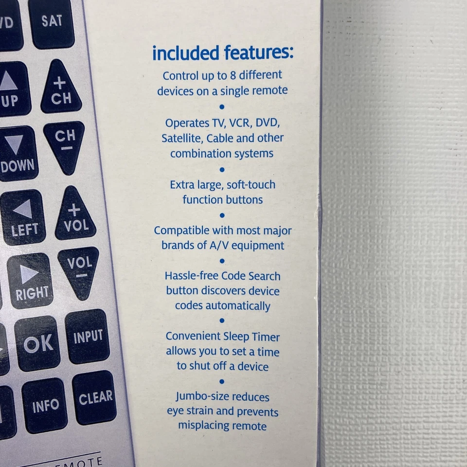 Emerson Jumbo Big Button Universal Remote Control 8 Devices NIB New - Image 4 of 4