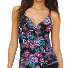 New Anne Cole Floral Tankini Swim Top 34B 32C Black Colorful Underwire Plunge