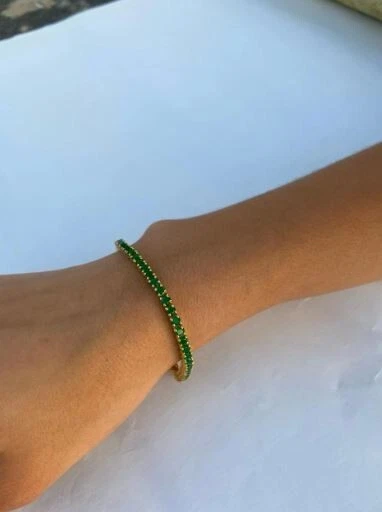 Pulsera de tenis hecha a mano con piedras preciosas esmeralda de plata de ley 925 regalo de aniversario Foto 2 de 4