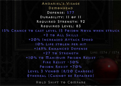 Eth Andariel's Visage 10 Life Leech - Diablo 2 Non-Ladder Softcore PC/PS/NS