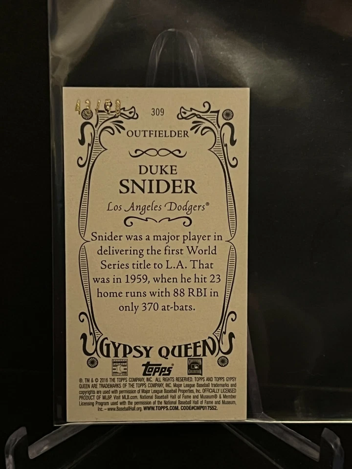 2016 Gypy Queen Mini Duke Snider Card #309 #43/50 - Image 2 of 2