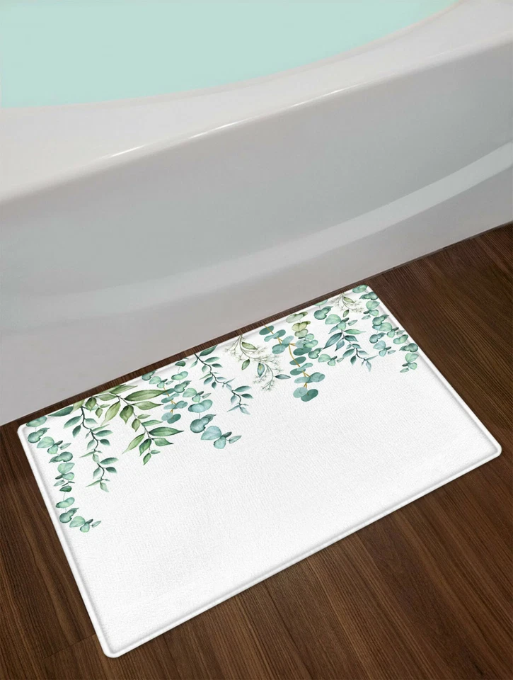 Spring Green Leaves White Minimalist Shower Curtain Bathroom Accessories Set - Image 3 of 4