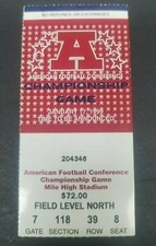 AFC Championship Football Game Ticket 1/17/99 Denver Broncos Vs NY Jets