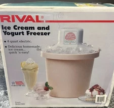 Vintage Rival Ice Cream & Yogurt Freezer Peach 4 Quart Electric Model 8401