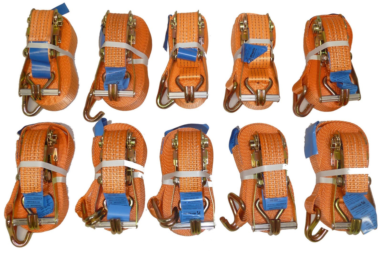 10 Pack 5000kg 15mtr Claw Hook Cargo Ratchet Lashing Tie Down Restraint Straps