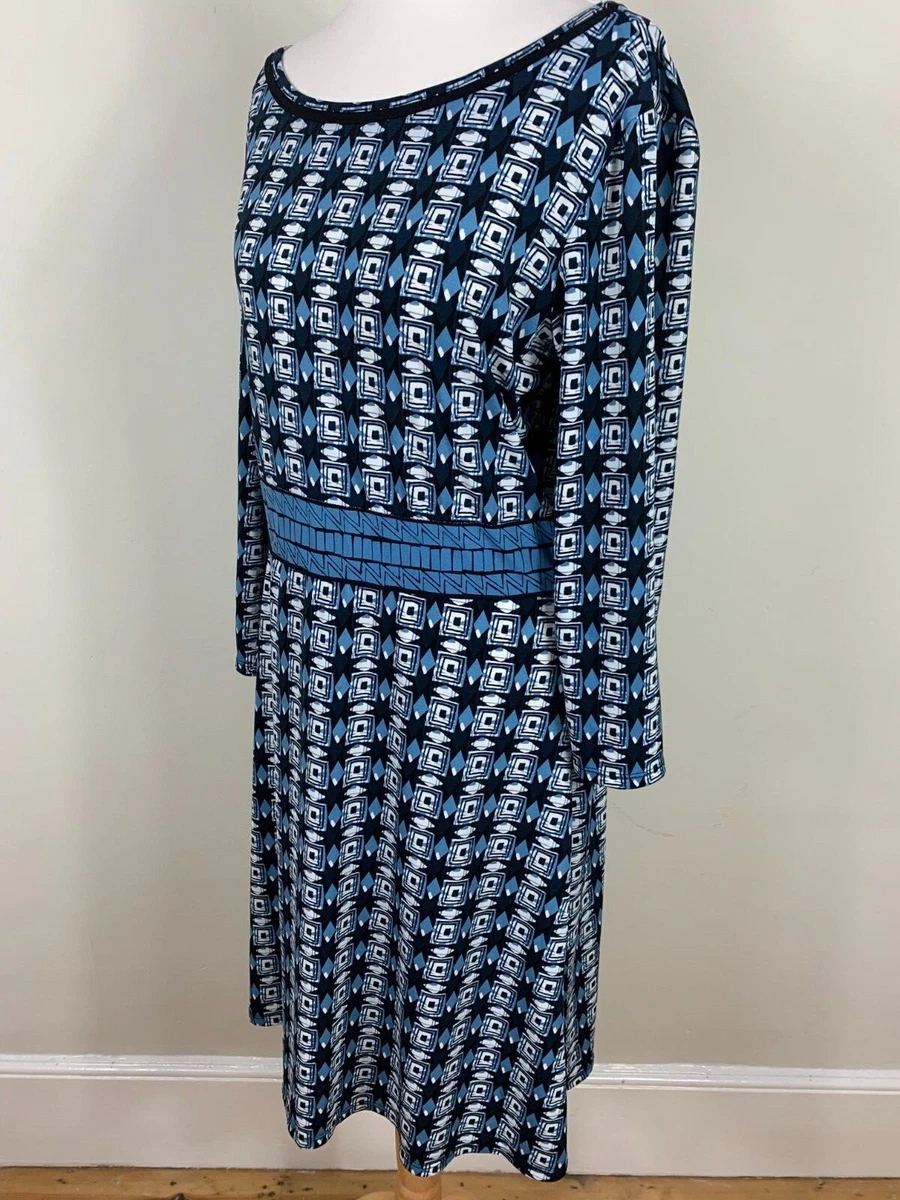 Max Studio round neck blue patterned sheath dress Large eBay
