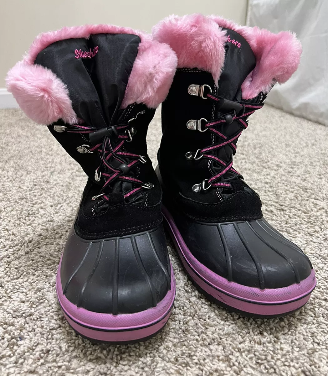 Skechers Girls Snow Boots Size Black &amp; Pink | eBay