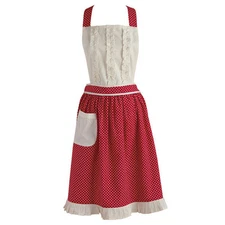 VINTAGE APRON ** Red & White Polka Dot Kitchen Apron - NEW!!  100% Cotton  NWT