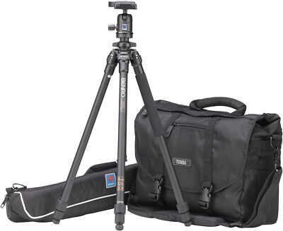 Benro A0570F Tripod and Tenba 15-inch Black Messenger Bag Bundle in Black