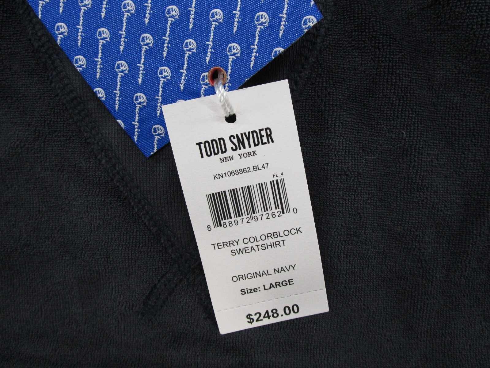 Champion Todd Snyder Terry Cloth Colorblock Navy Blue Sweatshirt Mens Size L NEW image 3
