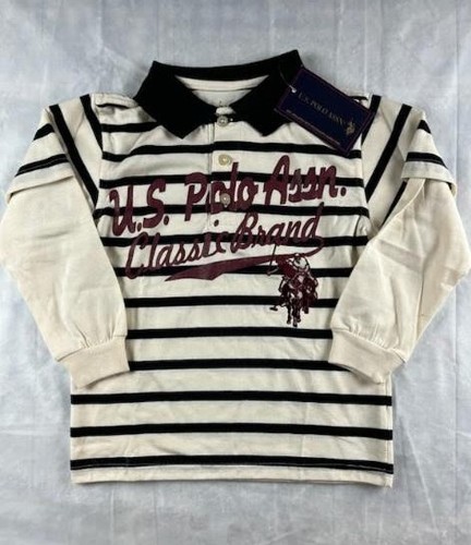 Größe 4 Little Boy's U.S. Polo Langarmshirt weiß gestreift