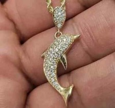 1.50 Ct Round Cut Real Moissanite Dolphin Beauty Pendant 14K Yellow Gold Plated