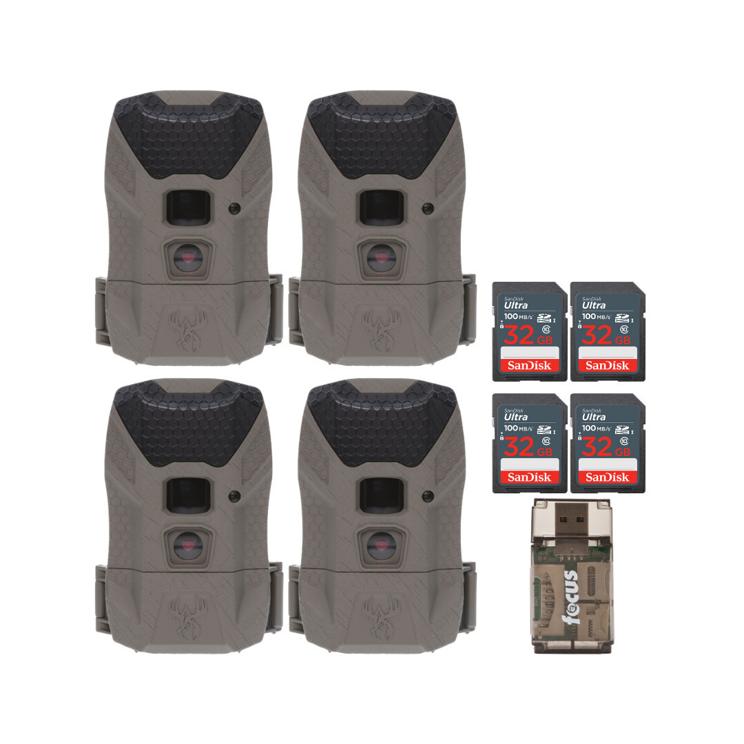 Комплектация Wildgame Innovations Kicker 2.0 Lightsout Trail Camera из 4 упаковок