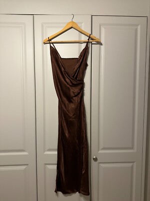princess polly baby blue dress Silk Laundry 90s Slip Dress - Van Dyke Brown main image 0