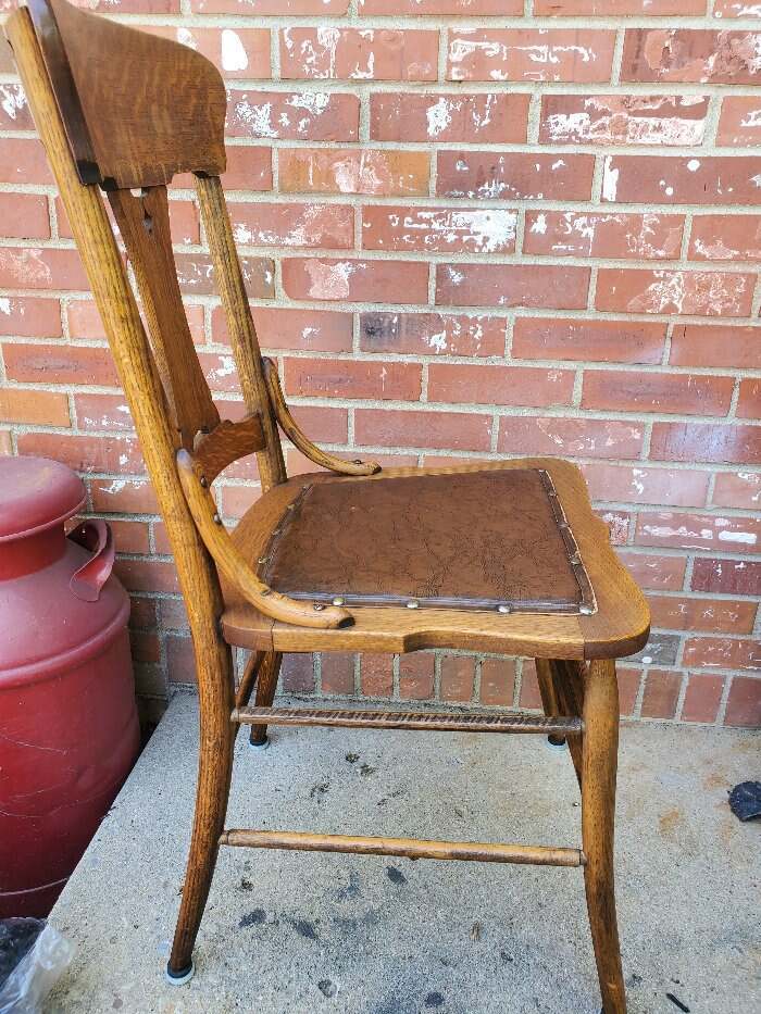 Vintage Oak Dining Chair Leather Seat Carved Back eBay