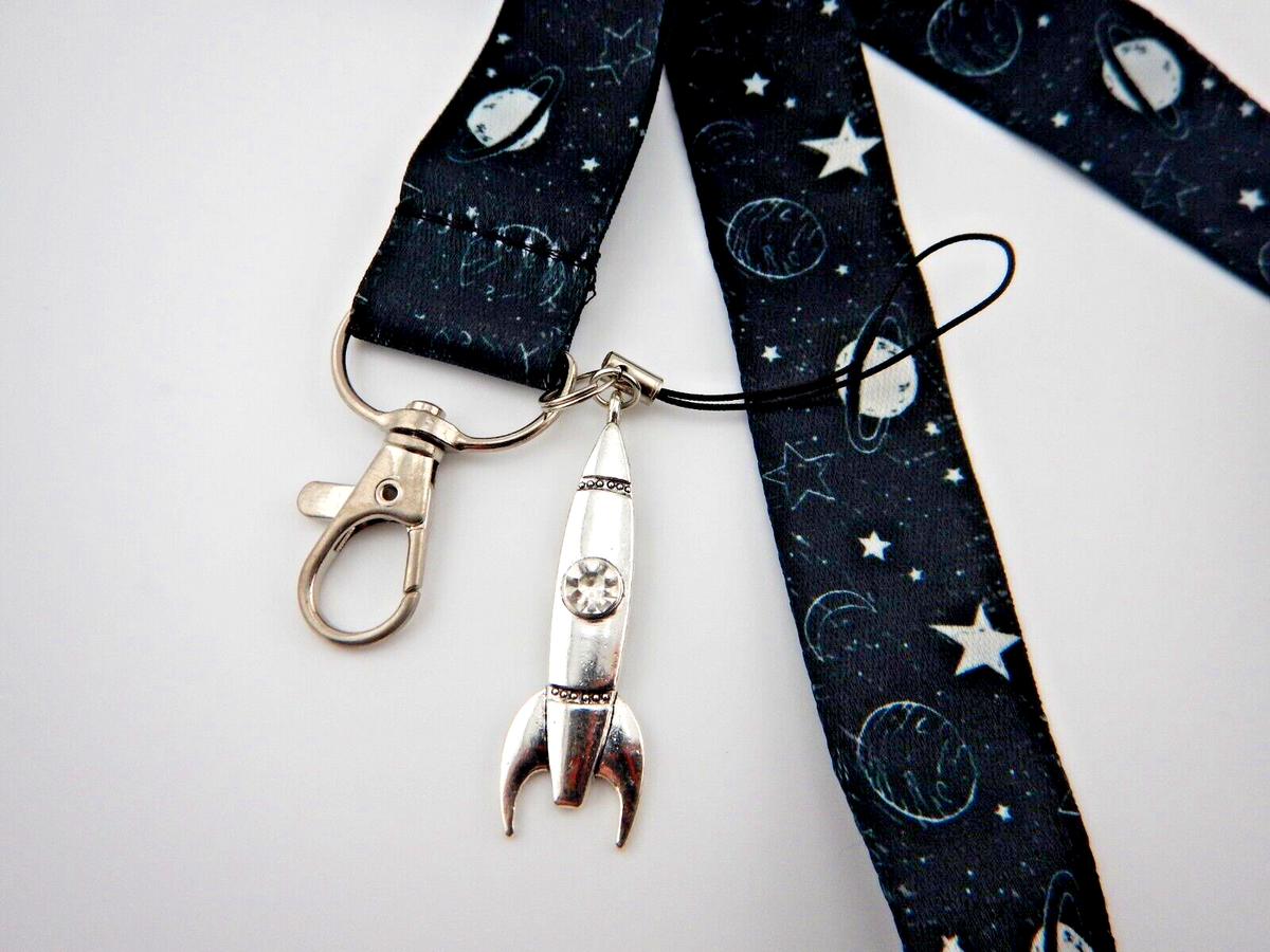 SPACE LANYARD & ROCKET SHIP CHARM planet star astrology