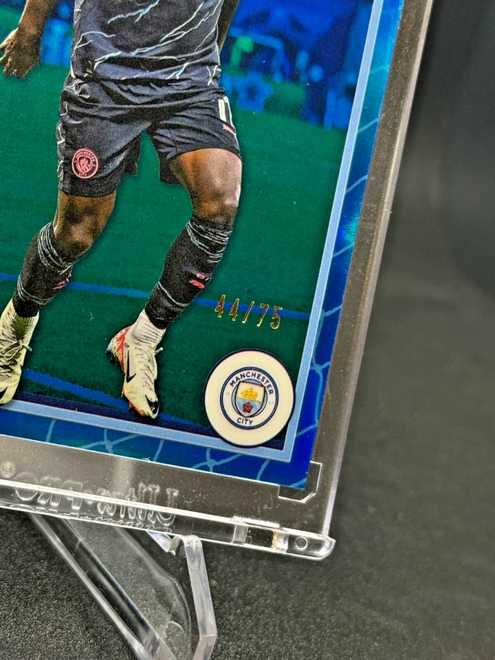 Jeremy Doku 2023-24 Topps Merlin UEFA CC Blue Refractor #d 44/75 Manchester City - Image 3 of 4