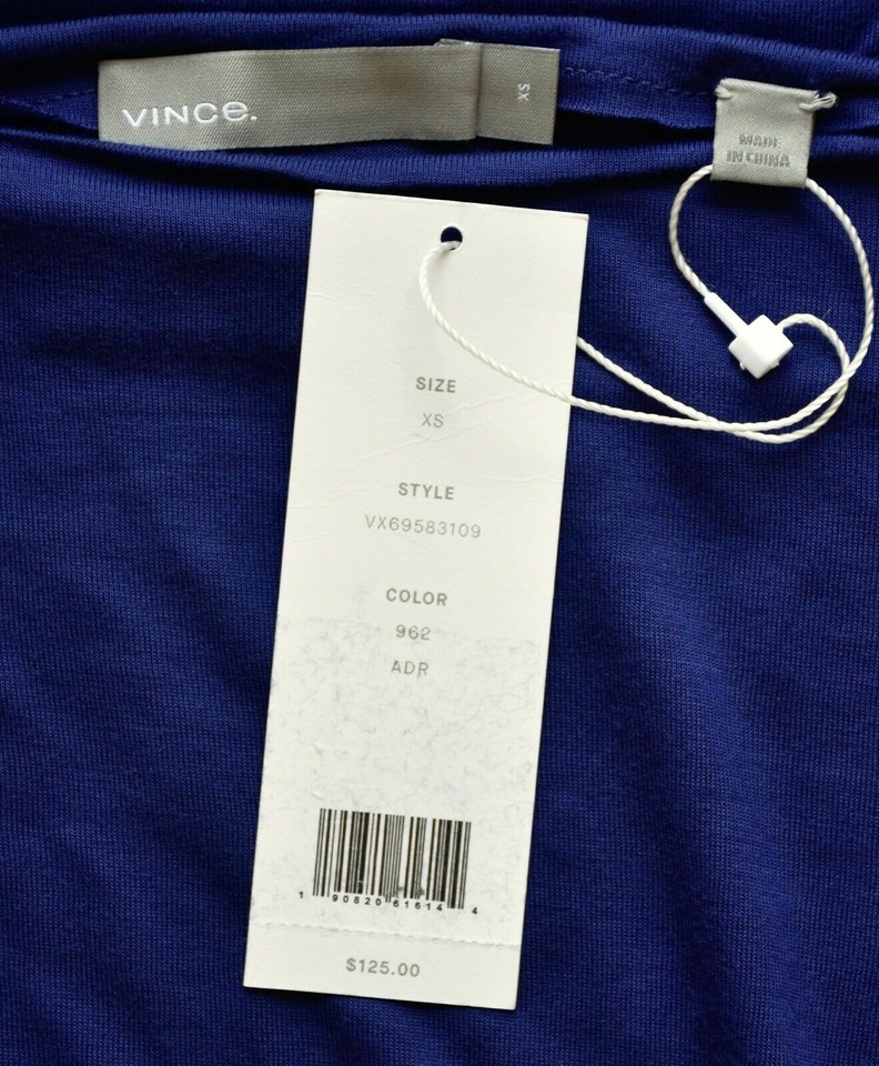 VINCE NWT $125 BOAT NECK LONG SLEEVE VISCOSE ADMIRAL BLUE TEE. SZ XS | eBay