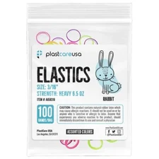 plastcareusa ELASTICS 3/16" Rabbit,Heavy 6.5oz Elastic Bands,Asst Colors,100/Bag