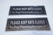 Lot of 4 Please Close The Gate Matal Sign - Dog Planning Escape Sign 3.5" x 9.8"