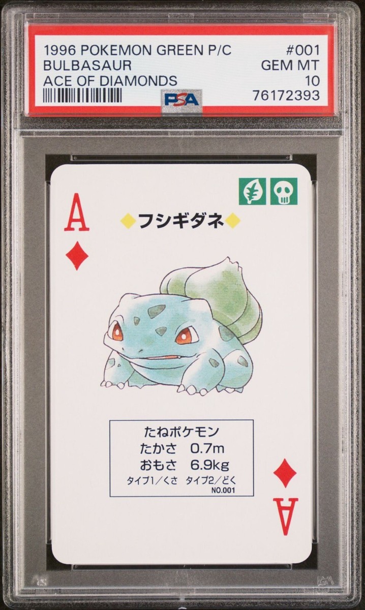 PSA 10 1996 POKEMON GREEN VERSION PLAYING CARDS 001 BULBASAUR ACE