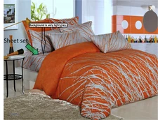 RV King Size Fitted Sheet 72"x80" 300TC Pure Cotton Gray With Orange Branches