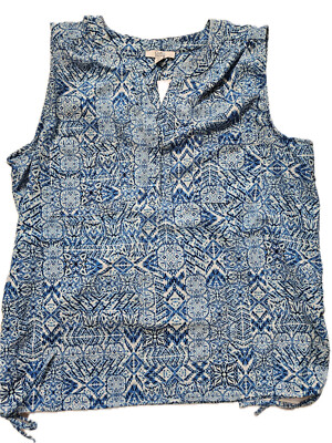Croft & Barrow Sleeveless Top Womens PXL Petite Blue Geometric Print Chic Shirt