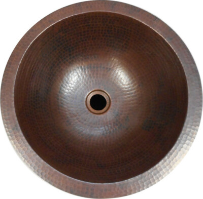 15'' Weathered Round Copper Bathroom Sink Hand Hammered