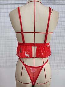 Women Sexy Valentine Lingerie Two Piece Santa Bra Panty Set Red Lace Babydoll US