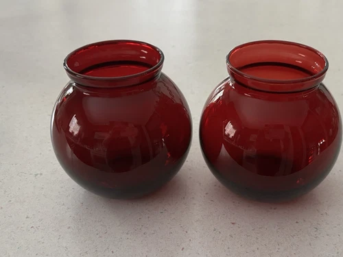 Royal Ruby Red Anchor Hocking Glass Ivy Ball Vase Vintage (2)