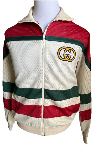 Giacca da pista uomo Gucci bianca rossa verde nuova con etichetta $1680 taglia M
