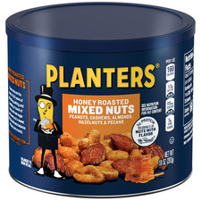 PLANTERS Honey Roasted Mixed Nuts, Party Snacks, Plant-Based Protein, 10 Oz Stee