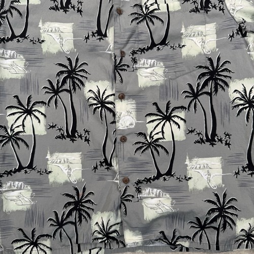 Go Barefoot Shirt Mens Medium Gray Floral Hawaiian Short Sleeve Made In USA - Picture 4 of 8
