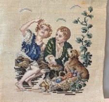 Stunning Vintage Hand Made Tapestry Couple And Dog